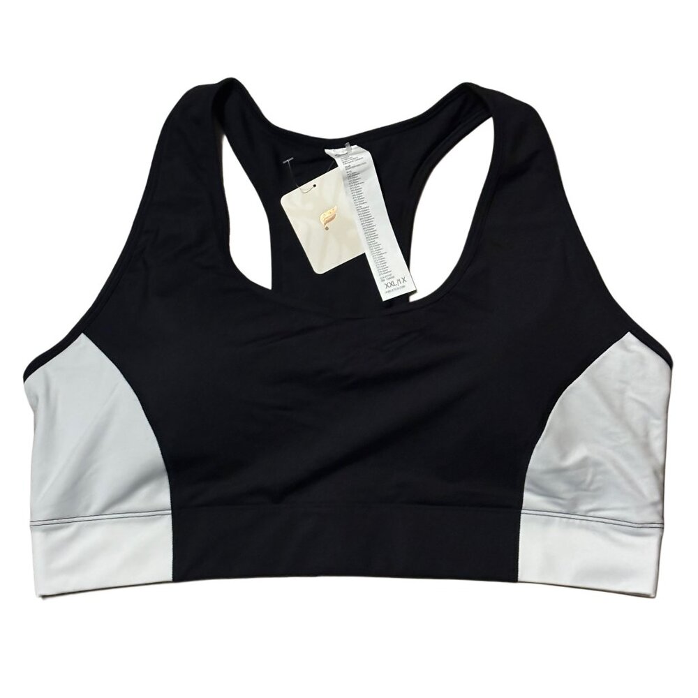 NWT Fabletics On-The-Go Medium Impact Sports Bra, 1X / XXL, Black and White